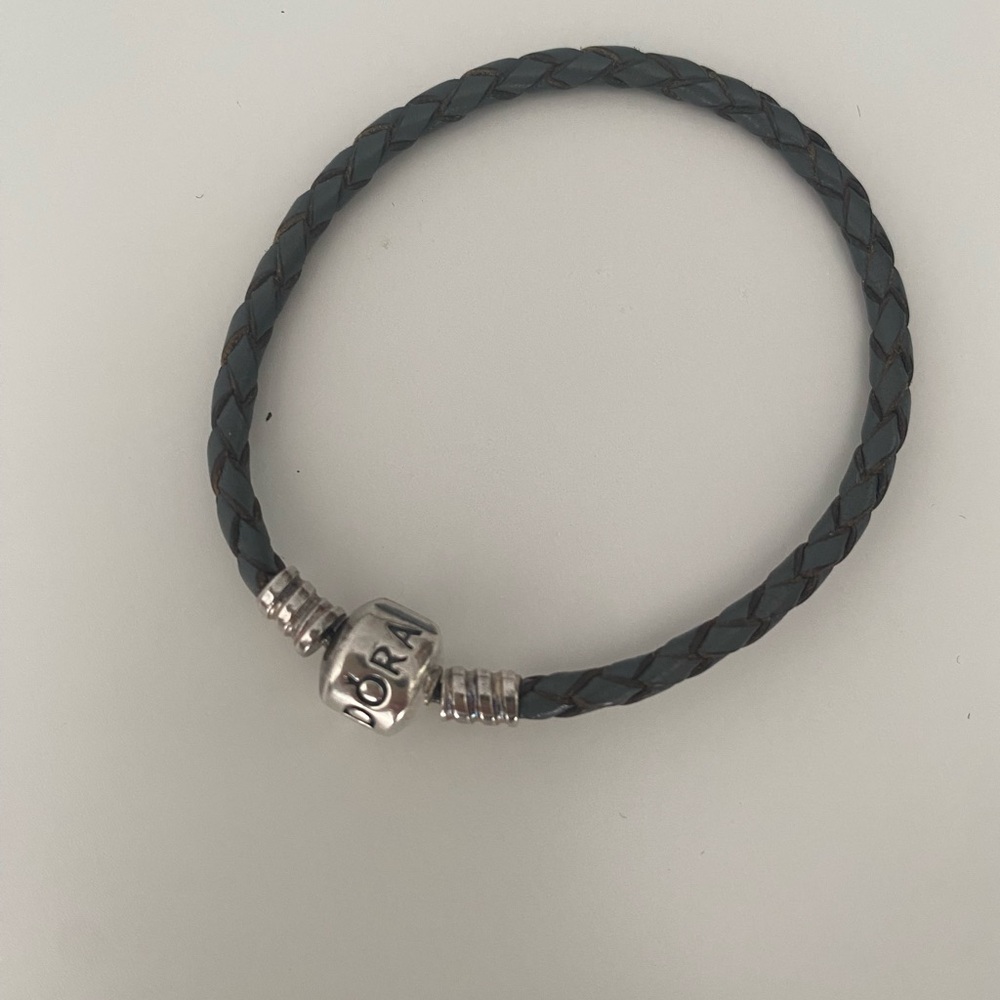 Grey Braided Leather Bracelet with Silver Clasp